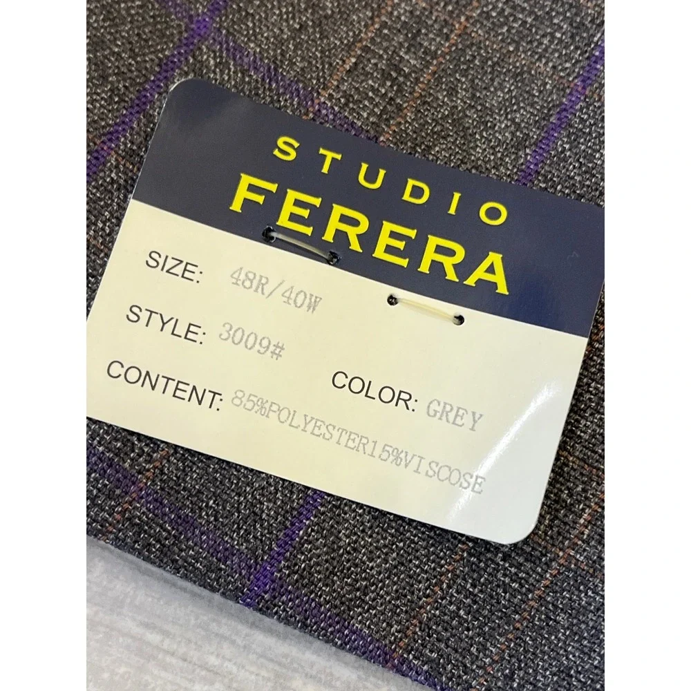 Studio Ferera Grey Plaid‎ Modern Fit Suit Blazer Men's 48R